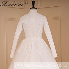 HEULORIA elegant heavy lace beading Muslim Wedding Dress long sleeve high neck bride dress plus size bride Wedding Gown BA-781 HEULORIA elegant heavy lace beading Muslim Wedding Dress long sleeve high neck bride dress plus size bride Wedding Gown BA-781