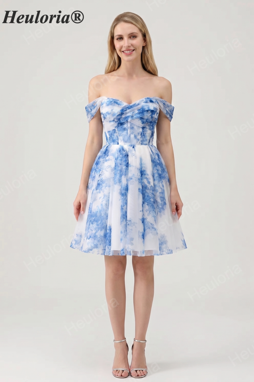 Blue Floral chiffon Short Cocktail Dress ED-656