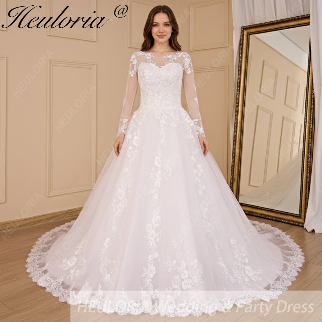 Long Sleeve Illusion Lace Wedding Dress | Heuloria Bridal 50cm / Custom size / ivory skin Long Sleeve Illusion Lace Wedding Dress | Heuloria Bridal 50cm / Custom size / ivory skin