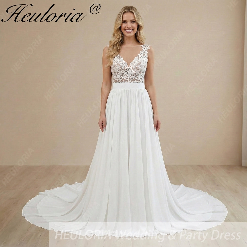 Illusion V-Neck Chiffon Wedding Dress