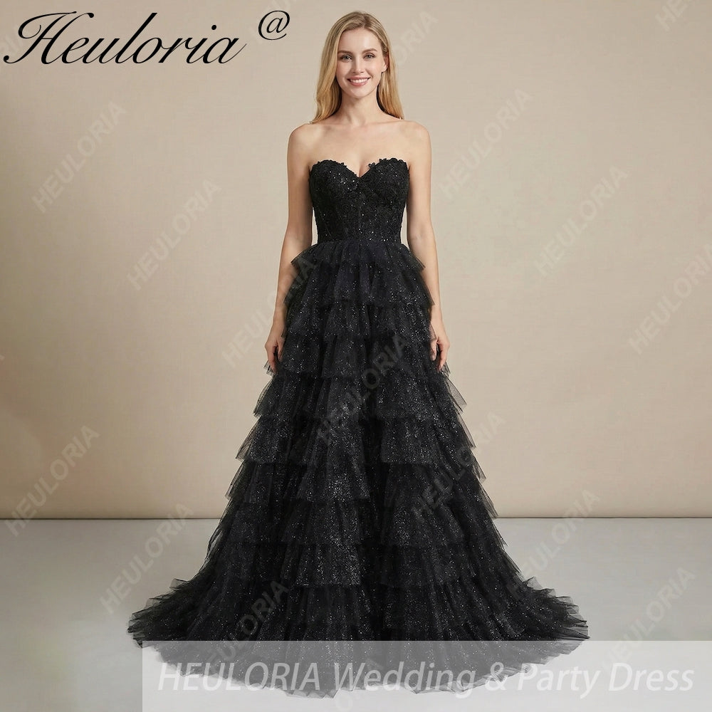 Black Tiered Tulle Corset Prom Dress
