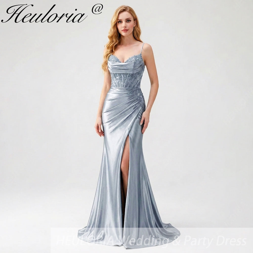 Cowl Neck Lace Corset Satin Mermaid Dress
