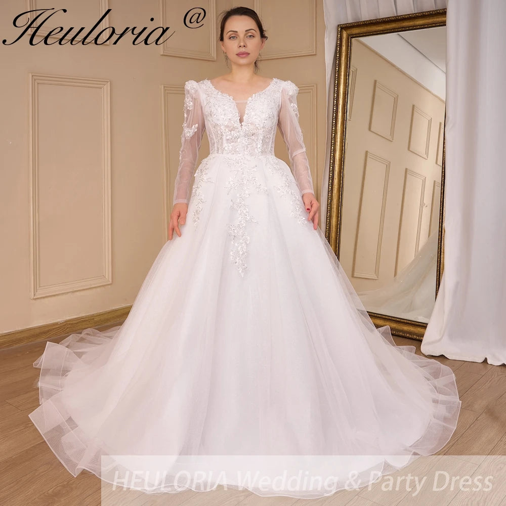 Elegant A line Wedding Dress long sleeve lace beading bride Dress 100cm / 12 / White Elegant A line Wedding Dress long sleeve lace beading bride Dress 100cm / 12 / White