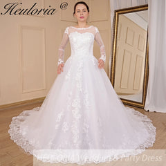 HEULORIA Princess Wedding Dress long sleeve bride dress O neck plus size robe de mariee Lace beading Bridal Gown BA-701 HEULORIA Princess Wedding Dress long sleeve bride dress O neck plus size robe de mariee Lace beading Bridal Gown BA-701