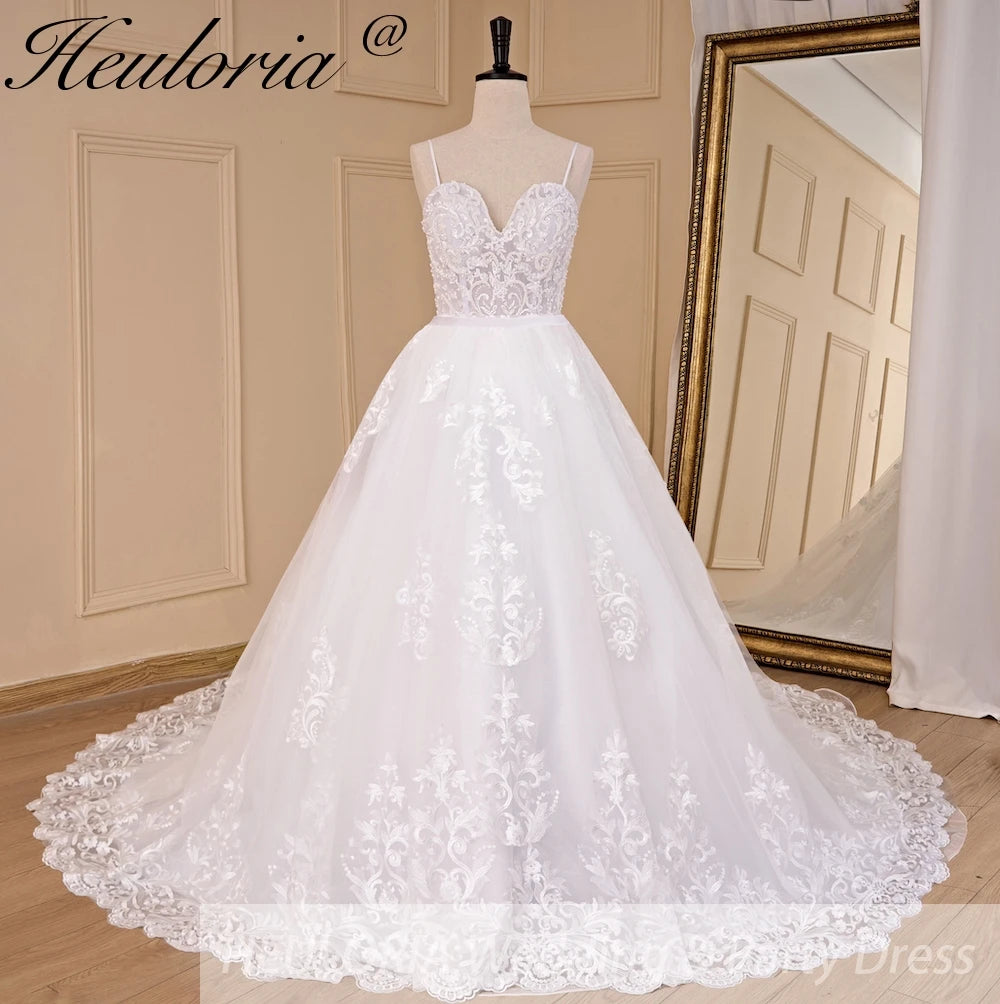 Plunging Sweetheart A-Line Wedding Dress | Lace Cathedral Train 80cm / 6 / White Plunging Sweetheart A-Line Wedding Dress | Lace Cathedral Train 80cm / 6 / White