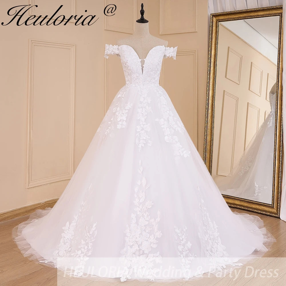 Off-the-Shoulder Lace Wedding Dress | Deep V-Neck Bridal Gown Ivory / Custom size / 50cm Off-the-Shoulder Lace Wedding Dress | Deep V-Neck Bridal Gown Ivory / Custom size / 50cm