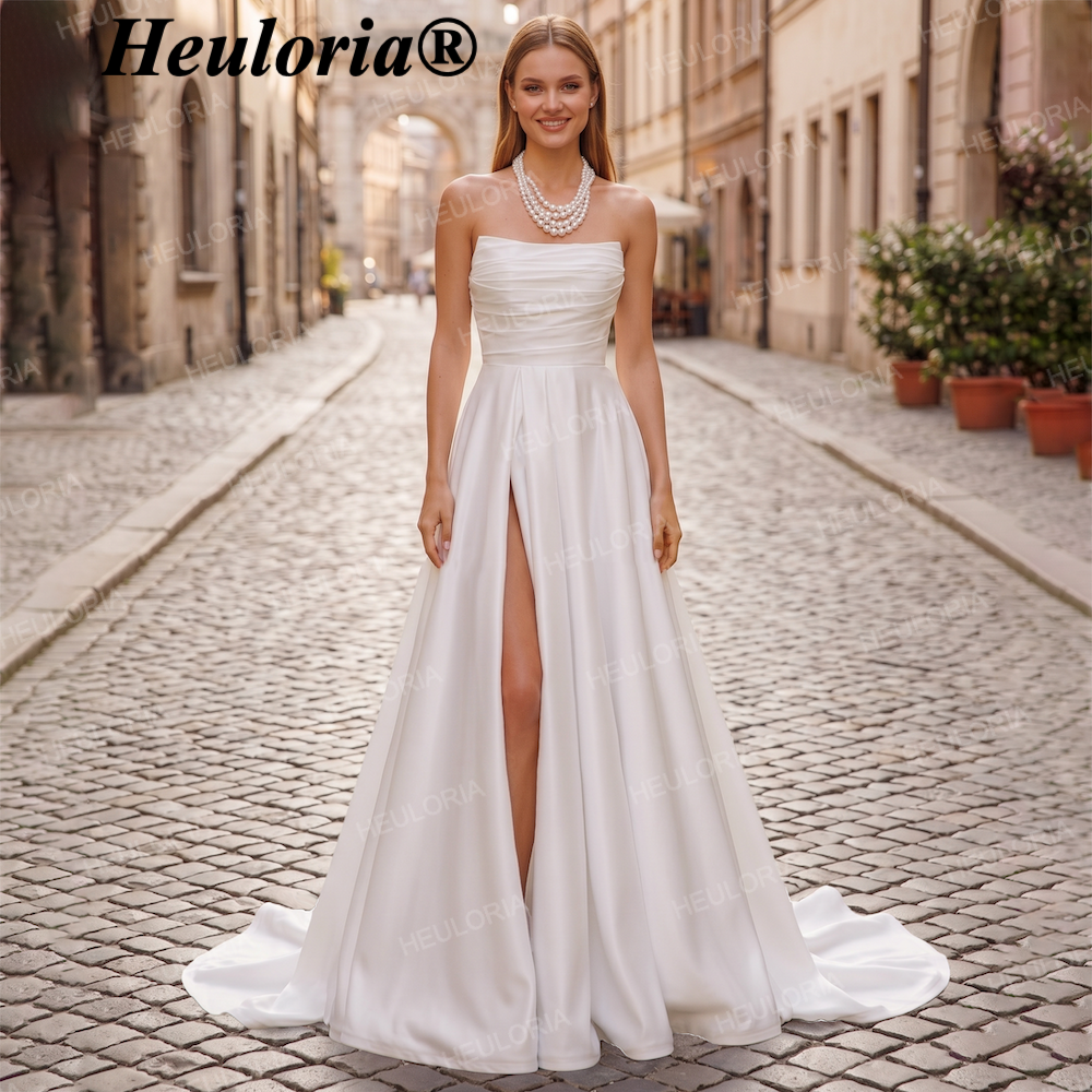 Strapless Satin A-Line Wedding Dress with Slit