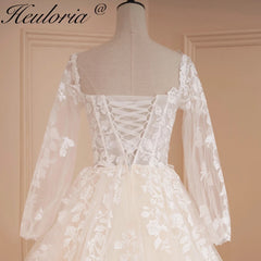 HEULORIA A-line long sleeve Court Train Lace Wedding Dress With Sequins AL-553 HEULORIA A-line long sleeve Court Train Lace Wedding Dress With Sequins AL-553