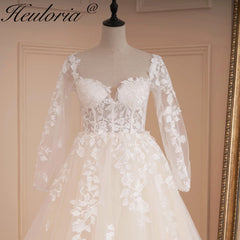 HEULORIA A-line long sleeve Court Train Lace Wedding Dress With Sequins AL-553 HEULORIA A-line long sleeve Court Train Lace Wedding Dress With Sequins AL-553