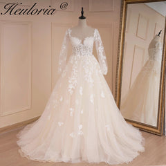 HEULORIA A-line long sleeve Court Train Lace Wedding Dress With Sequins AL-553 HEULORIA A-line long sleeve Court Train Lace Wedding Dress With Sequins AL-553