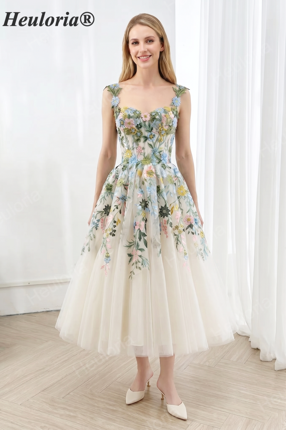 Floral Tea-Length A-Line Prom Dress ED-665-Tea