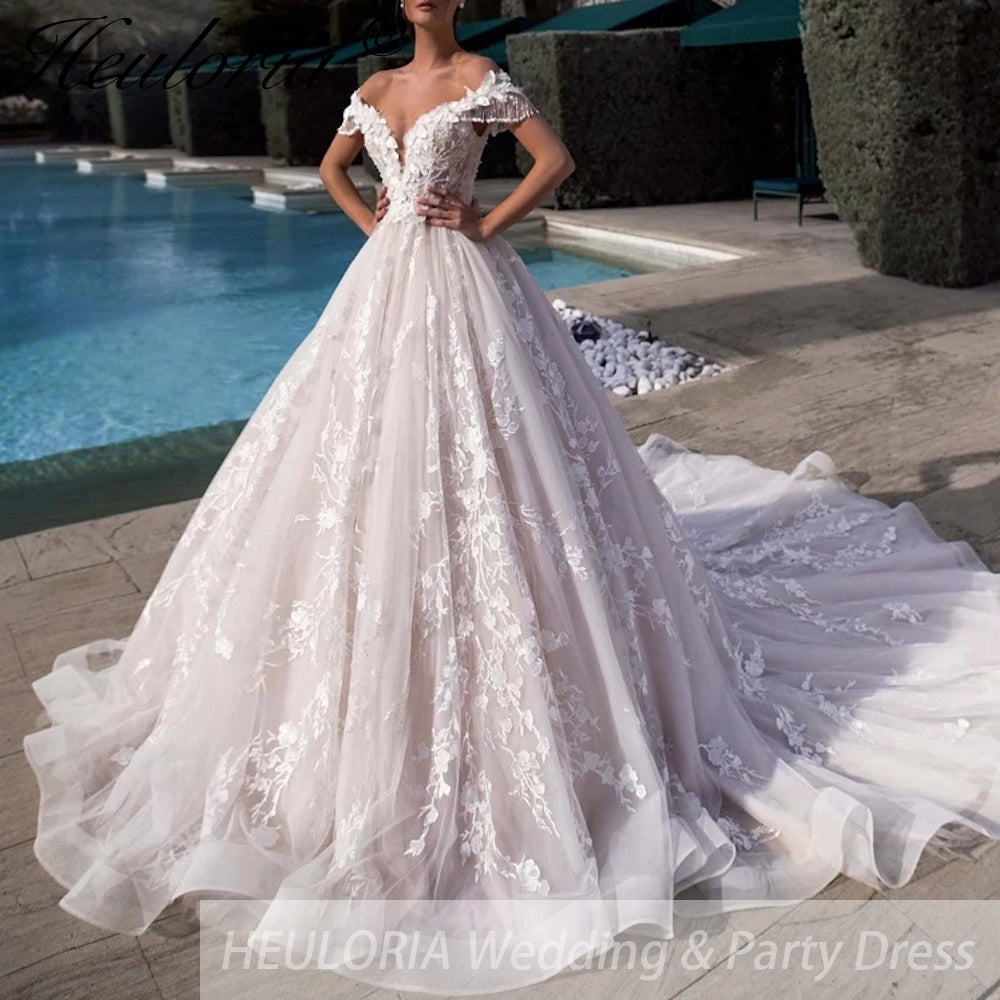 Princess Wedding Dress off shoulder lace bride dress plus size robe de mariee Lace beading Wedding Bridal Gown BA-131