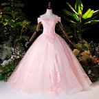 Off-the-Shoulder Lace Long Sleeve Satin Ball Gown Wedding Dress（副本）（副本）