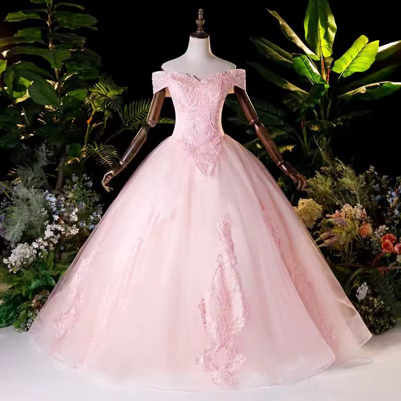 Off-the-Shoulder Lace Long Sleeve Satin Ball Gown Wedding Dress（副本）（副本）