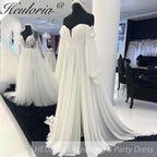HEULORIA Off the Shoulder Chiffon Split Boho A Line Wedding Dress Long Puff Sleeve Appliques Beach Robe Vestido Civil AL-958