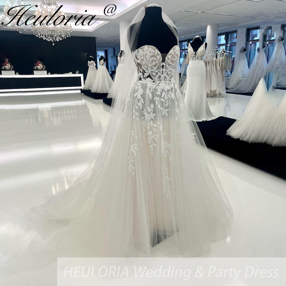 HEULORIA Sparkly Boho A line Wedding dress strapless beading lace Bridal dress Customized AL-941