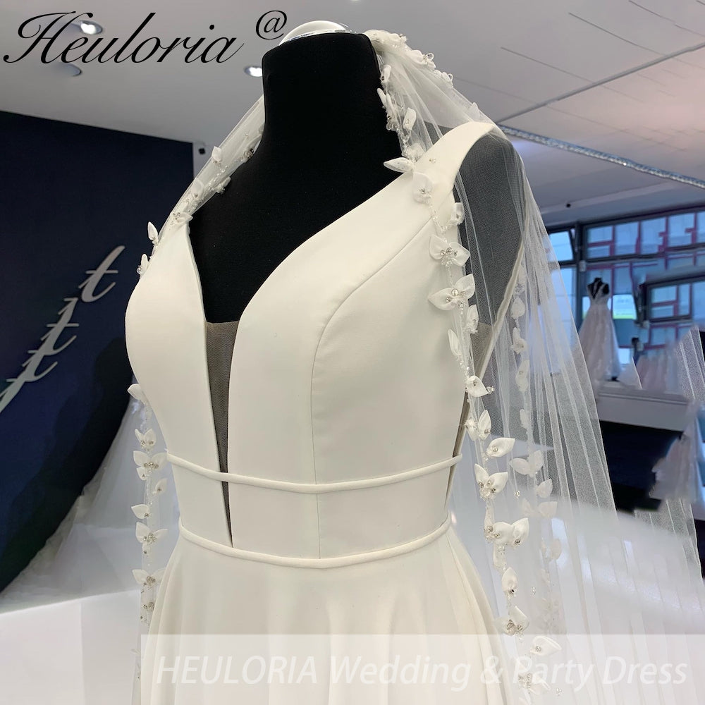 HEULORIA Crepe Satin A-Line Bridal dress Floor Length v neck Wedding Dress Vestidos Customized AL-918
