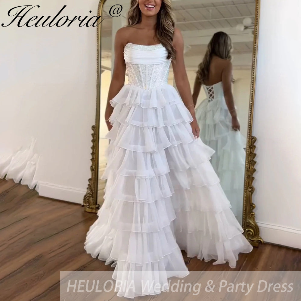 Sexy Strapless evening dress Chiffon Blue Tiered Ruffles with Slit Crystal A-Line Lace-upParty Gowns Customized