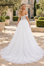 Sweetheart Glitter Tulle Corset A-Line Wedding Dress with Detachable Sleeves AL-1024