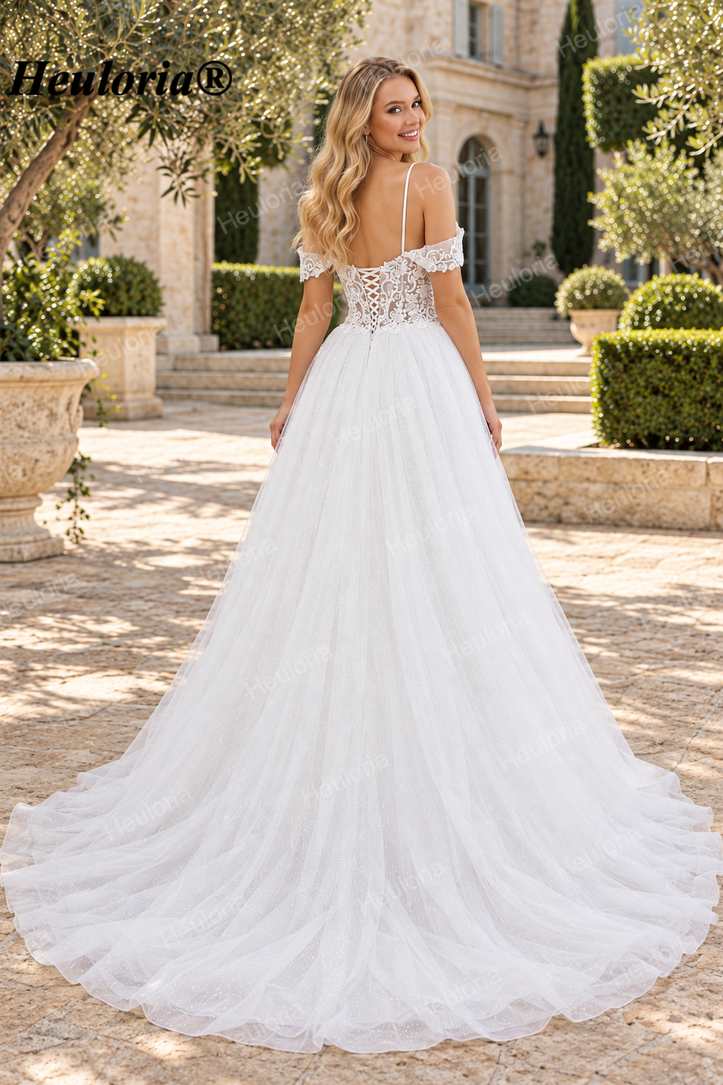 Sweetheart Glitter Tulle Corset A-Line Wedding Dress with Detachable Sleeves AL-1024