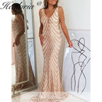 sparky sequin mermaid evening dresses V neck bead tassel formal prom dress