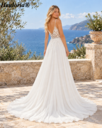 Deep V Lace Chiffon Spaghetti Strap A-Line Wedding Dress AL-997