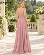 HEULORIA Dark Green Strapless Satin A-Line Bridesmaid Dress with Ruched Cutout Bodice – ED-265