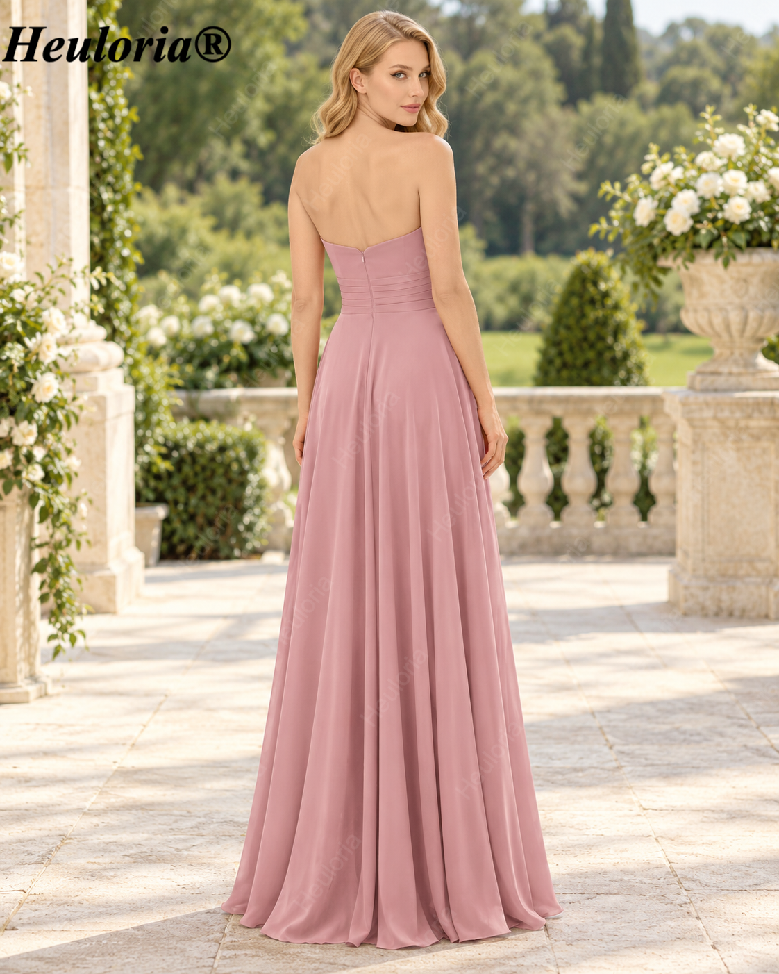 HEULORIA Dark Green Strapless Satin A-Line Bridesmaid Dress with Ruched Cutout Bodice – ED-265