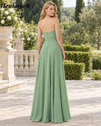 HEULORIA Dark Green Strapless Satin A-Line Bridesmaid Dress with Ruched Cutout Bodice – ED-265