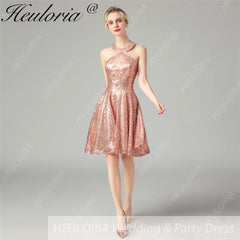 HEULORIA short evening dress halter neck sparky sequin tulle party dress formal dress ED-68