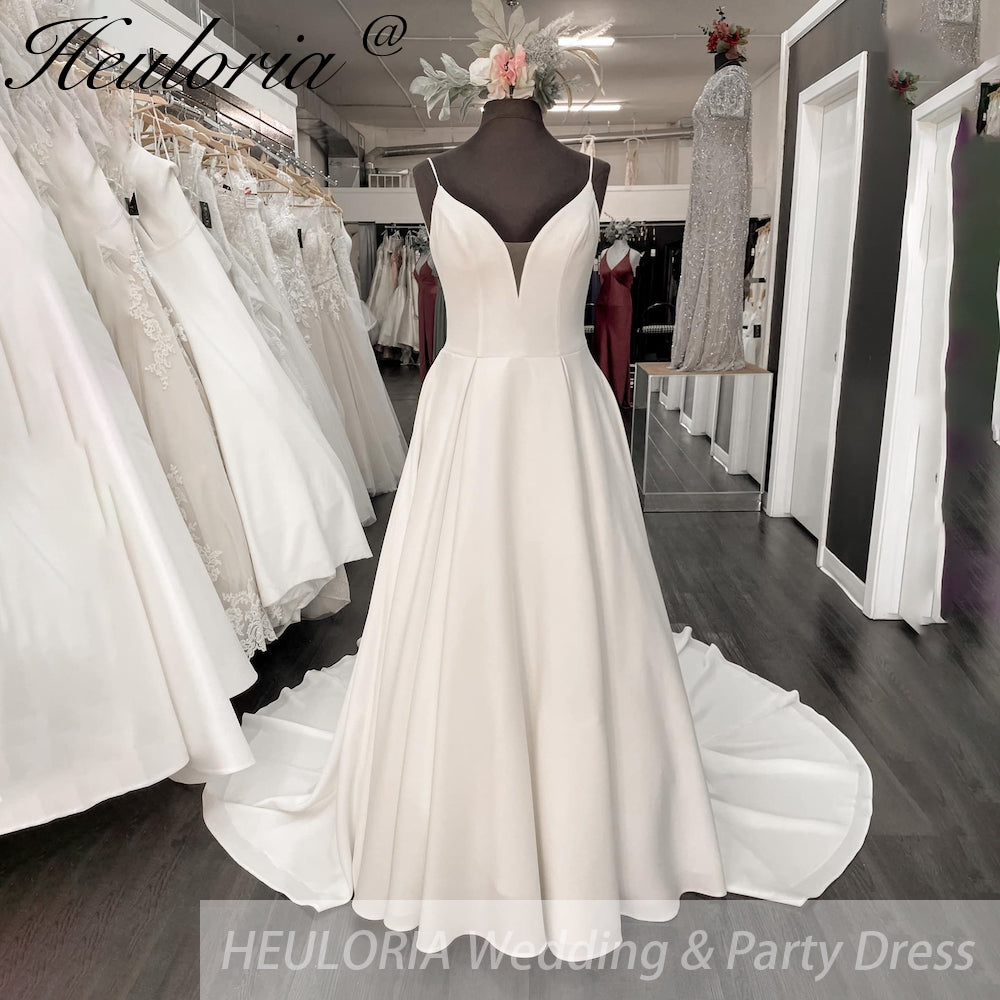 HEULORIA Crepe Satin Wedding Dress A Line Engagement Dress Boho Wedding Gowns dress white Robe de mariee AL-952 Main image