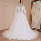 HEULORIA elegant A line wedding dress V neck long sleeve split lace beading bride dress Robe De Mariee Wedding Bride Dress AL-533