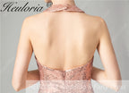 HEULORIA short evening dress halter neck sparky sequin tulle party dress formal dress ED-68