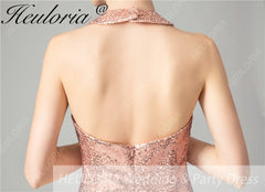 HEULORIA short evening dress halter neck sparky sequin tulle party dress formal dress ED-68