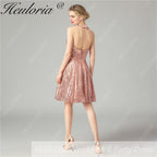 HEULORIA short evening dress halter neck sparky sequin tulle party dress formal dress ED-68