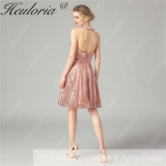 HEULORIA short evening dress halter neck sparky sequin tulle party dress formal dress ED-68