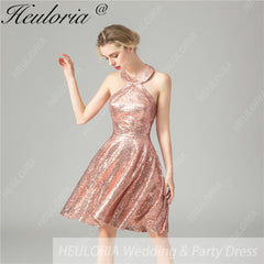 HEULORIA short evening dress halter neck sparky sequin tulle party dress formal dress ED-68