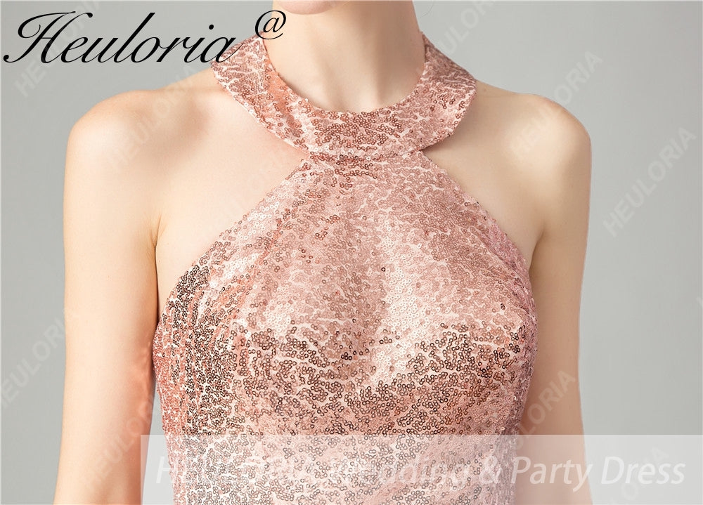 HEULORIA short evening dress halter neck sparky sequin tulle party dress formal dress ED-68