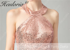 HEULORIA short evening dress halter neck sparky sequin tulle party dress formal dress ED-68