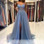 Elegant A-Line Evening Dress Sleeveless Tulle Dress Split Sequins Beading Sweep Train Wedding Guest Dress 2025 Free Customized