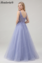 Heuloria Romantic Square Neck Lavender Lace A-Line Tulle Prom Dress with Illusion Corset Bodice ED-502