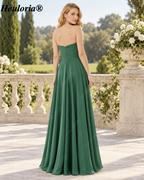 HEULORIA Dark Green Strapless Satin A-Line Bridesmaid Dress with Ruched Cutout Bodice – ED-265