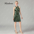HEULORIA Emerald Green Sequin Halter Mini Dress - Cutout & Cutaway Shoulders Party Dress ED-67