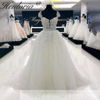 HEULORIA Sparkly Glitter A Line Lace Boho Wedding Dresses sweetheart 3D floral bridal dress vestidos de novia Customized AL-924