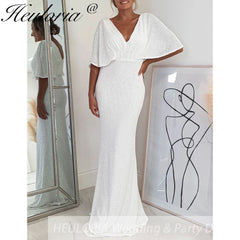 Sexy Deep V neck white mermaid evening dress vestidos de fiesta  party dress robe de soiree de mariage robe femme soiree