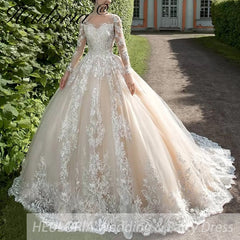 Heuloria Elegant princess Wedding Dress long sleeve lace bride dress robe de mariee A line Wedding Bridal Gown BA-108