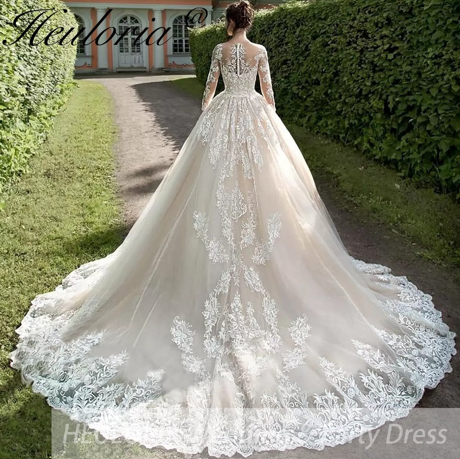 Heuloria Elegant princess Wedding Dress long sleeve lace bride dress robe de mariee A line Wedding Bridal Gown BA-108
