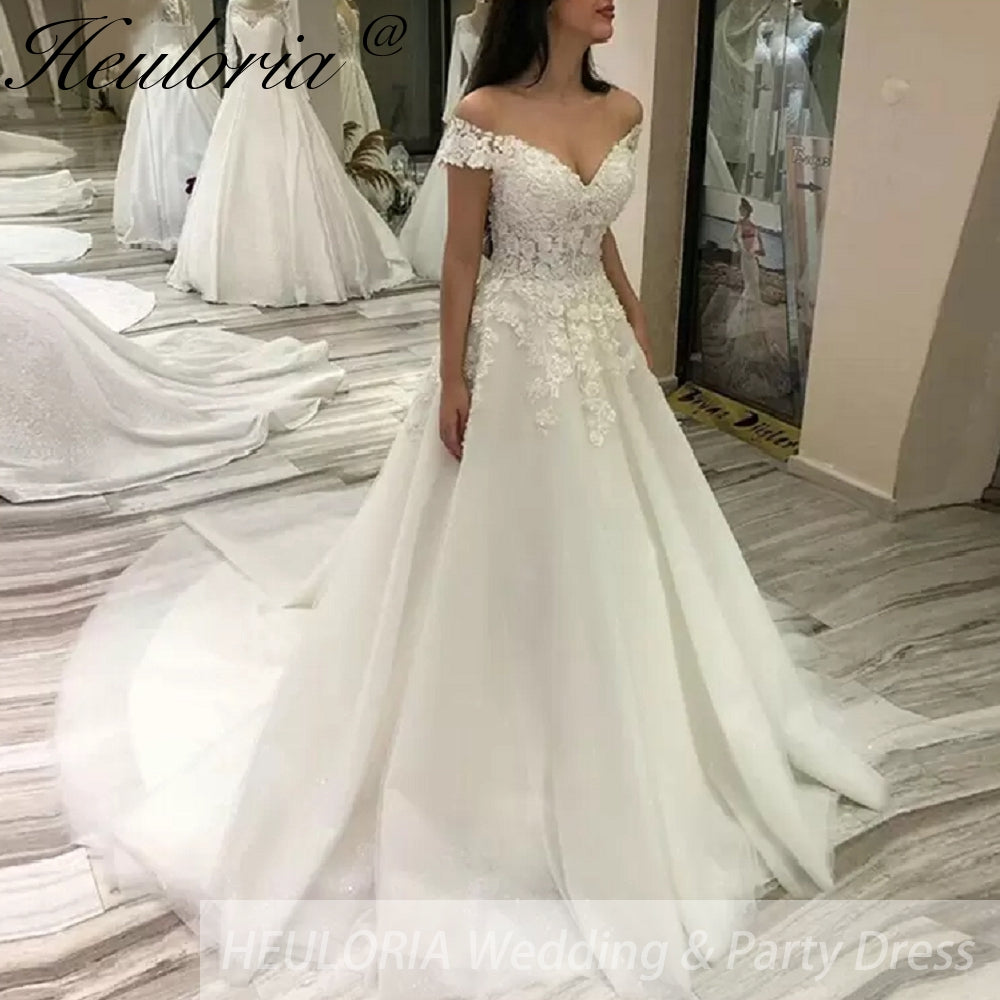 Princess Wedding Dress off shoulder lace bride dress plus size robe de mariee Lace beading Wedding Bridal Gown BA-99