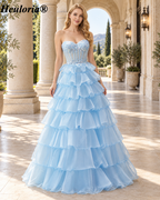 heuloria Strapless Tiered Ruffle Prom Dress with Sheer Corset Bodice ed-510