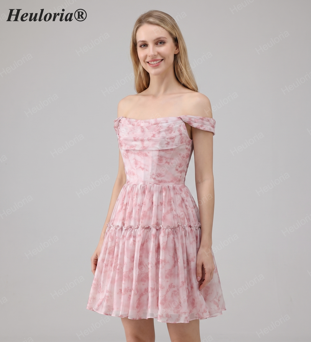 HEULORIA Ethereal Watercolor Floral Off-the-Shoulder Tiered Mini Dress ED-600